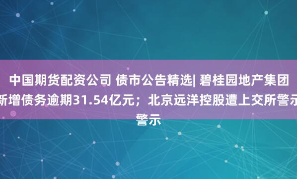 中国期货配资公司 债市公告精选| 碧桂园地产集团新增债务逾期31.54亿元；北京远洋控股遭上交所警示